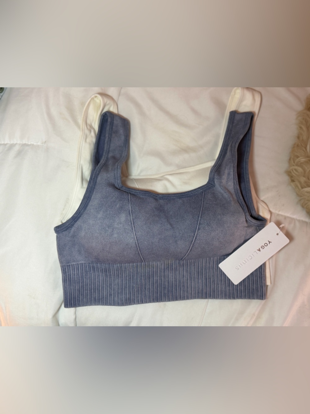 Yogalicious Blue and White Sports Bra NWT